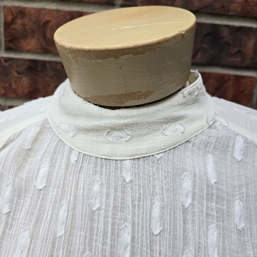 ASOS DESIGN Top High Neck Sheer Boho Textured Cream Material Tie Size 8 - Picture 6 of 16